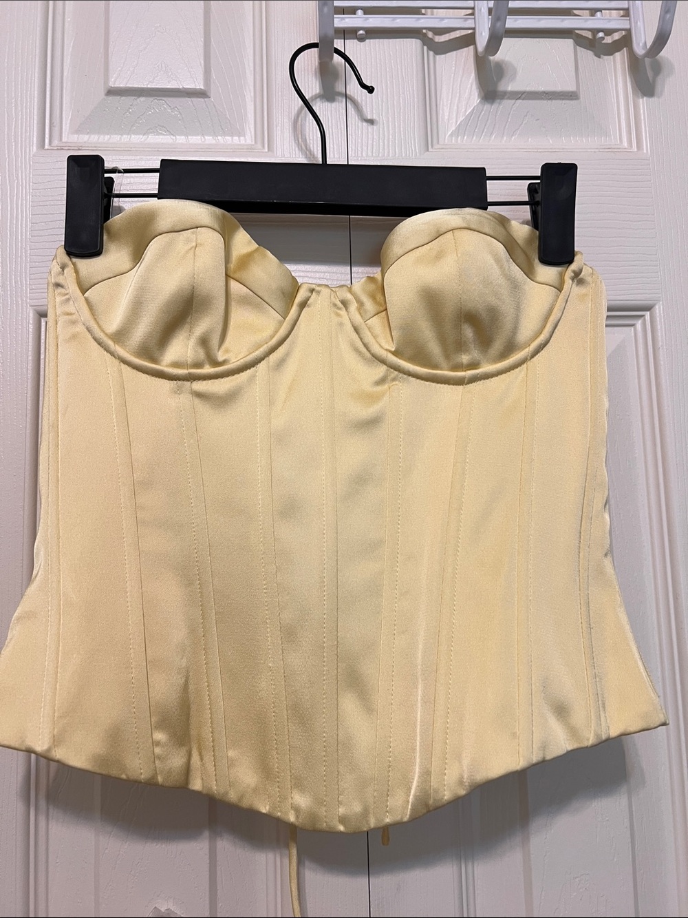 Oh Polly Strapless Corset Bustier Top in Pale Yellow